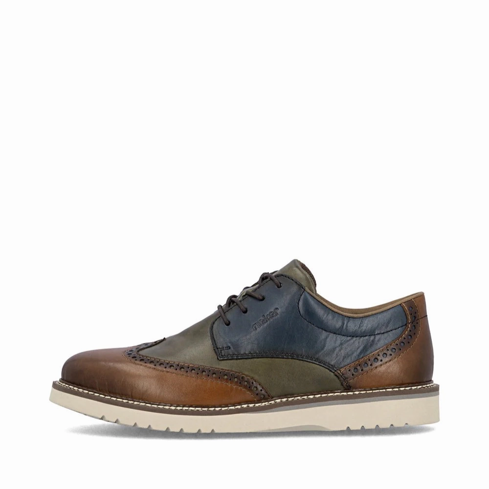 Simple Layer quick dry Rieker Men's Alan 04 Wing Tip Shoe in Muskat/Forest/Royal Blue