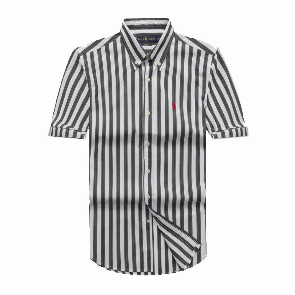 Polka Dot RL Small Pony Black Men Short Sleeve Stripe Shirt