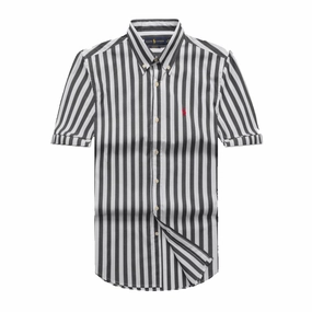 Polka Dot RL Small Pony Black Men Short Sleeve Stripe Shirt