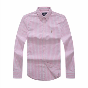 Quality Material Gender Neutral RL Small Pony Pink/ White Men Long  Sleeve Oxford Stripe Shirt