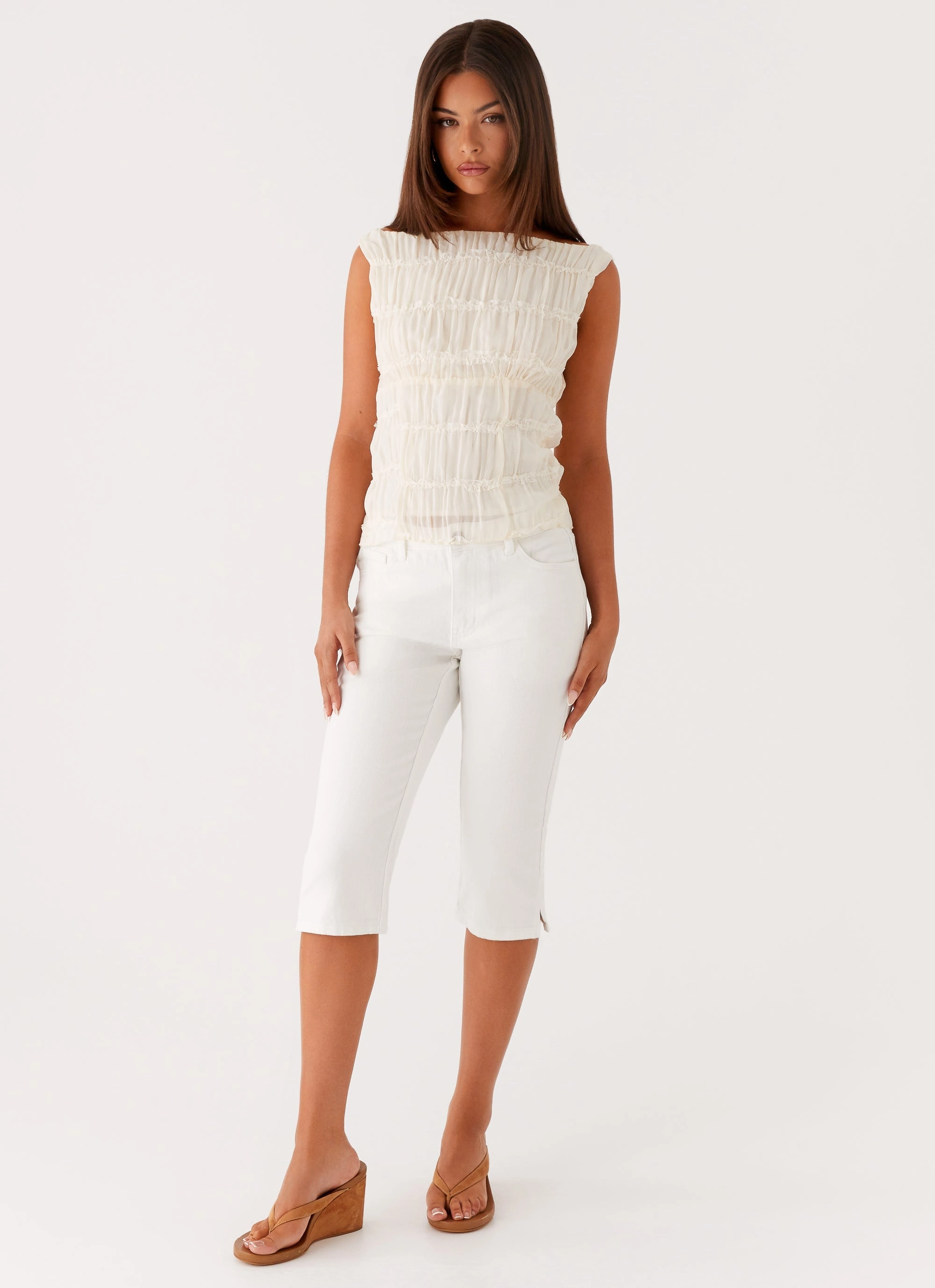 Sustainable Denim Production Timeless Fit Rocco Denim Capri Pants - Off White