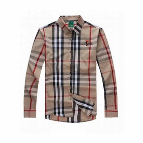 Rolls Brown Check Botton Down Long Sleeve Men Shirt Smooth Cotton Blend