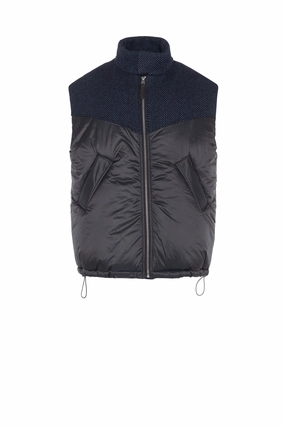 RYDER BLACK AND BLUE HERRINGBONE VEST Smooth Zipper Glides