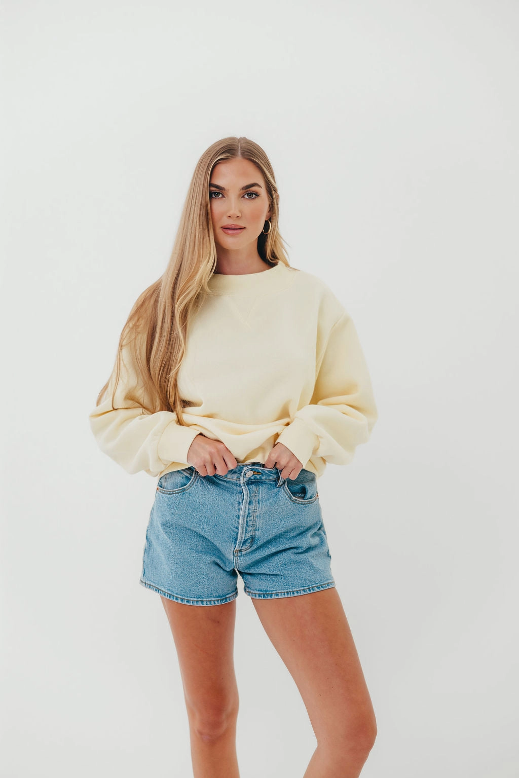 Bonded Seam Durability Classic Crewneck Design Scout Wide Neck Fleece Sweatshirt in Butter