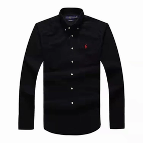 Durable Stitching Ralph Lauren Long Sleeve Black Oxford Small Pony Plain Shirt