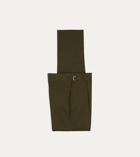 Olive Wool-Cotton Single Pleat Trouser Effortless Look