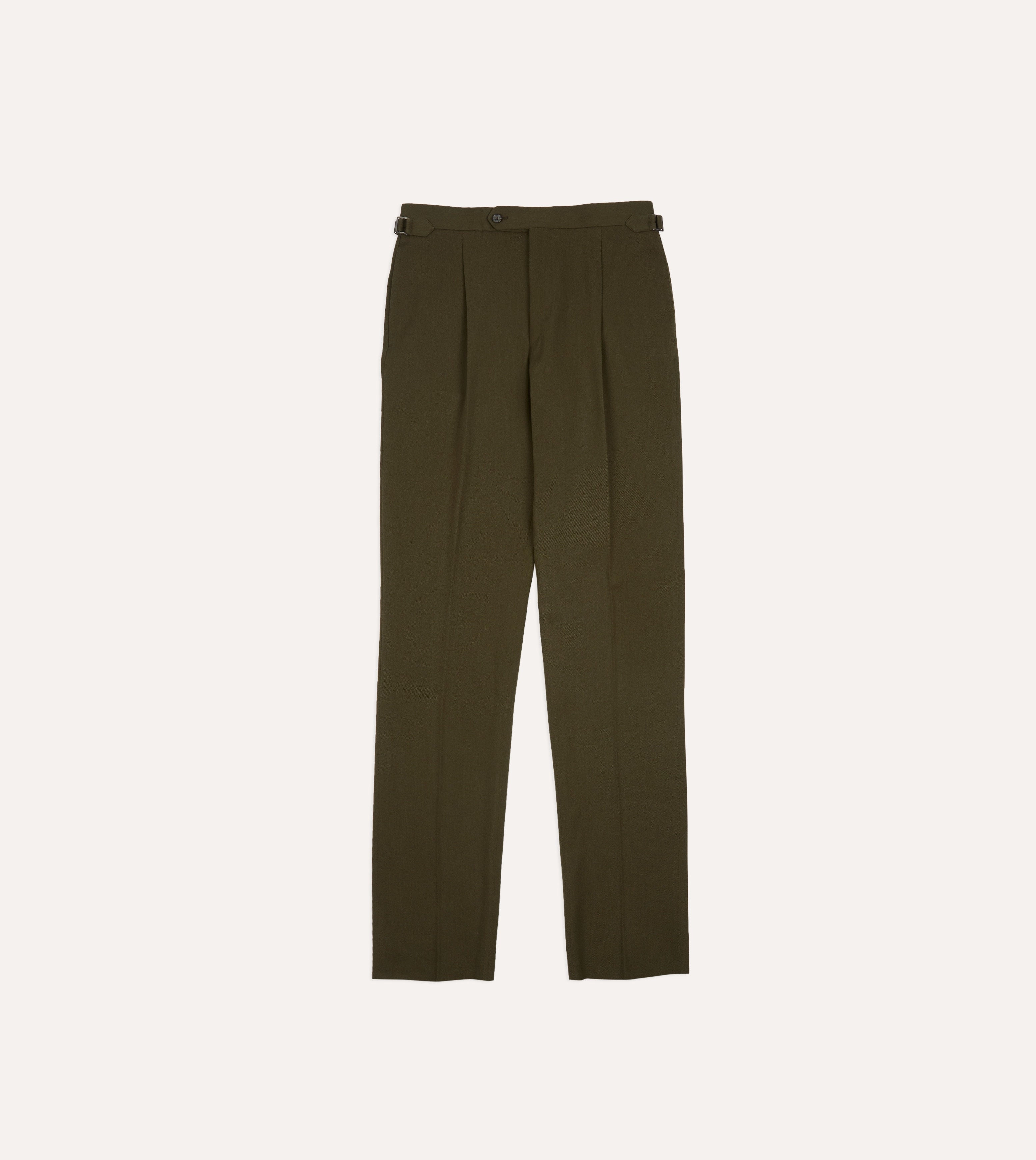 Tough Style Casual Appeal Olive Wool-Cotton Single Pleat Trouser