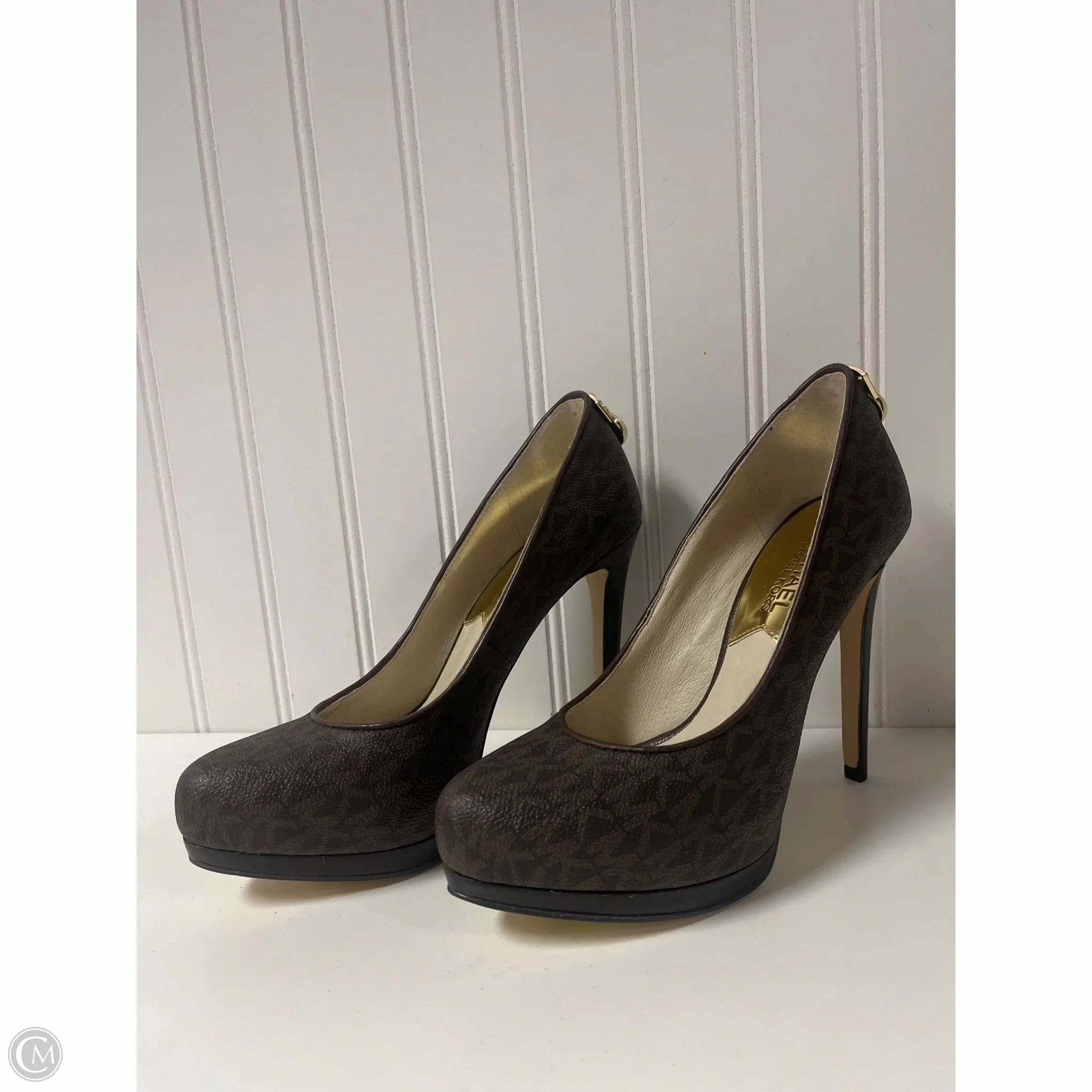 Shoes Heels Stiletto By Michael By Michael Kors In Brown, Size: 5 Floral Embellished Heels Comfortable Padding
