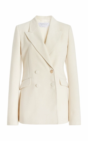 Stephanie Blazer in Ivory Cashmere Corduroy Adjustable Hem Functionality Modern Comfort