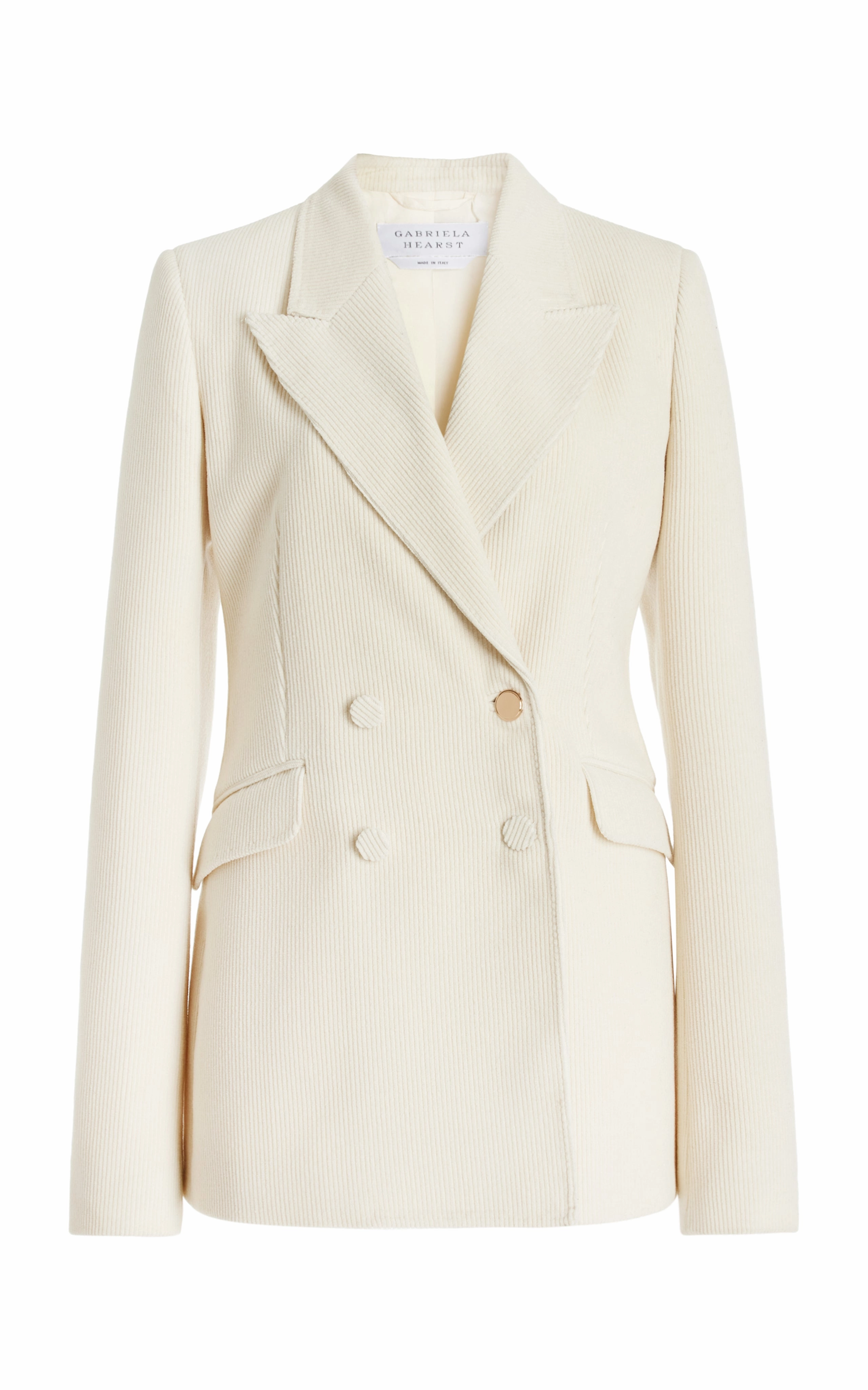 Stephanie Blazer in Ivory Cashmere Corduroy Adjustable Hem Functionality Modern Comfort