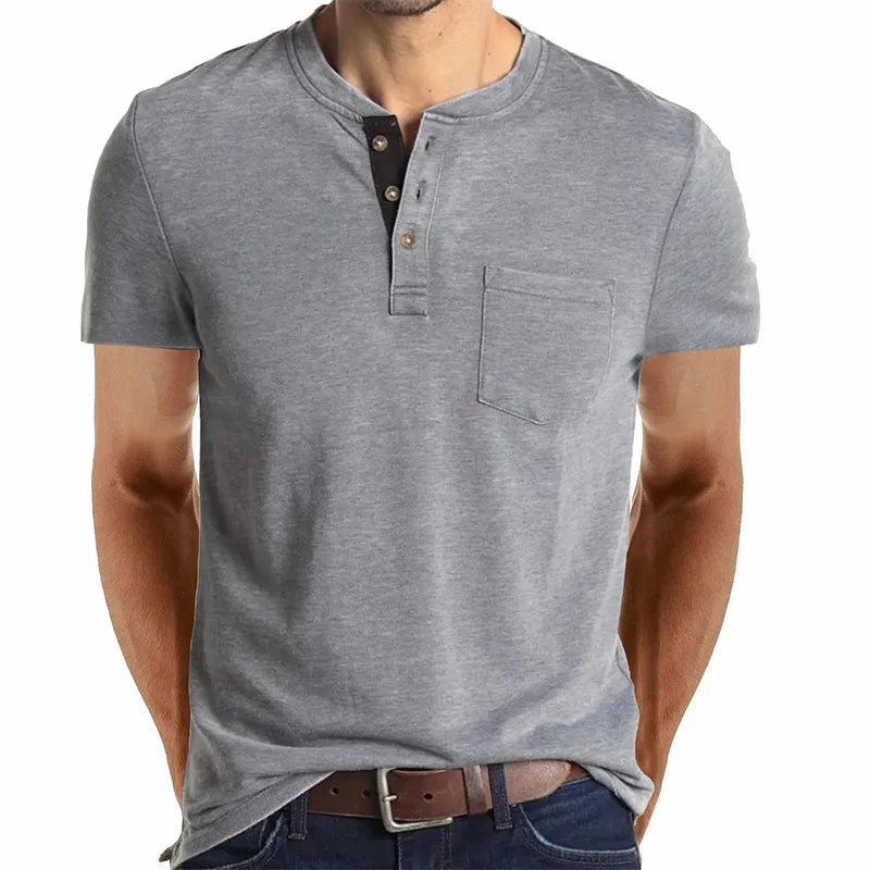 Street Wear West Louis? Summer Men's Short Sleeved Henley T-shirts