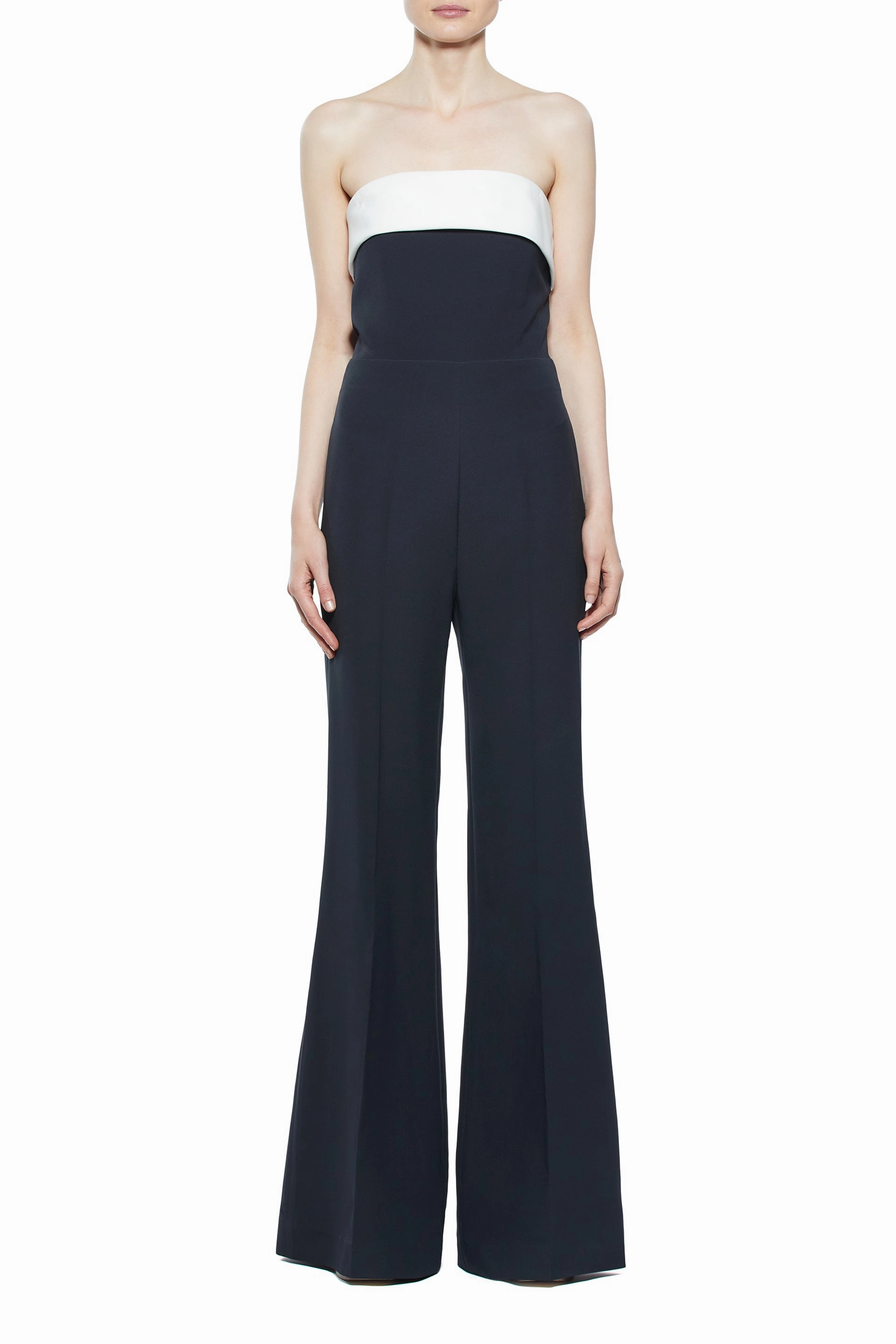 Flattering Style Wear Vicky Jumpsuit in Black & Ivory Silk Wool Cady