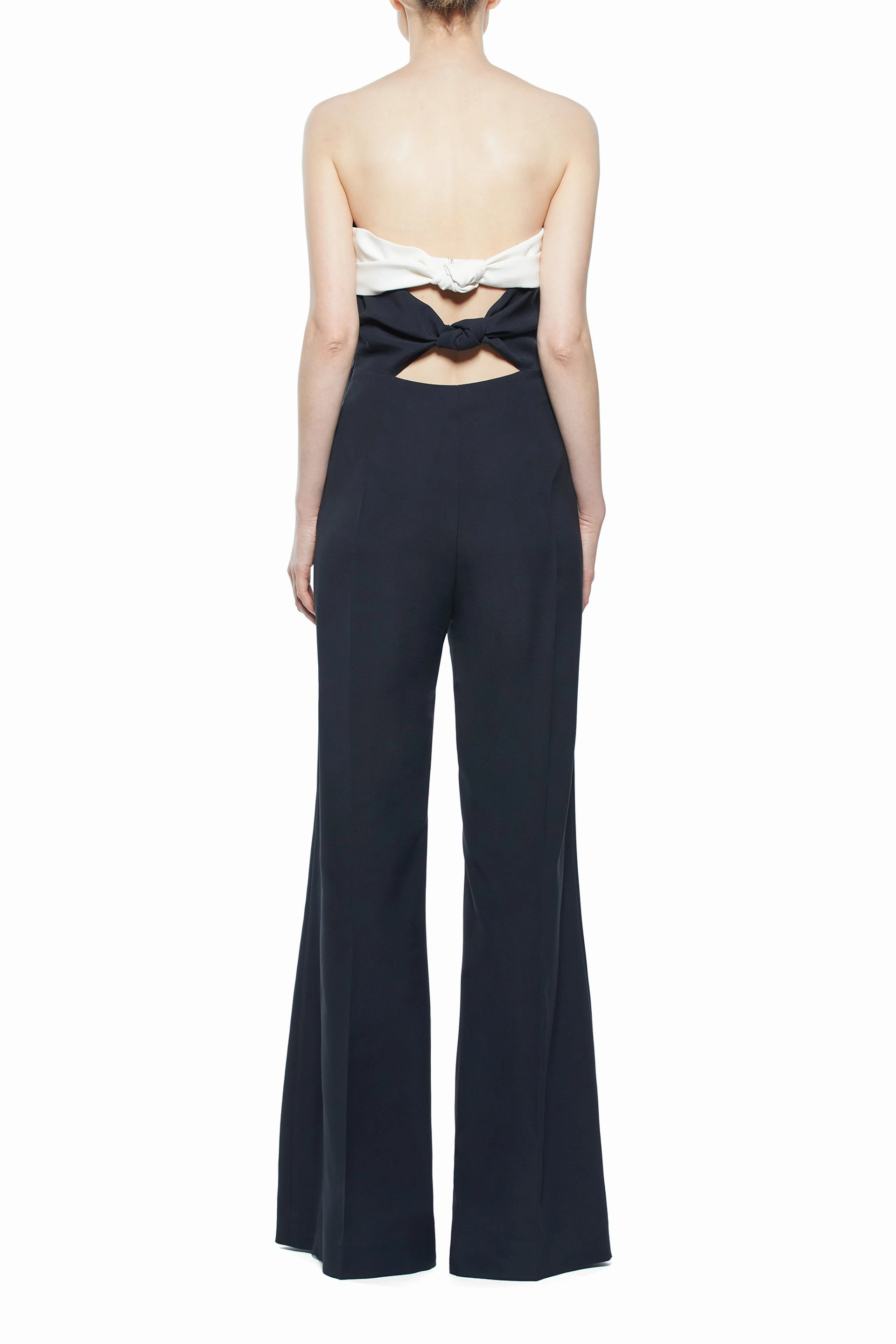 Vicky Jumpsuit in Black & Ivory Silk Wool Cady Smart Construction