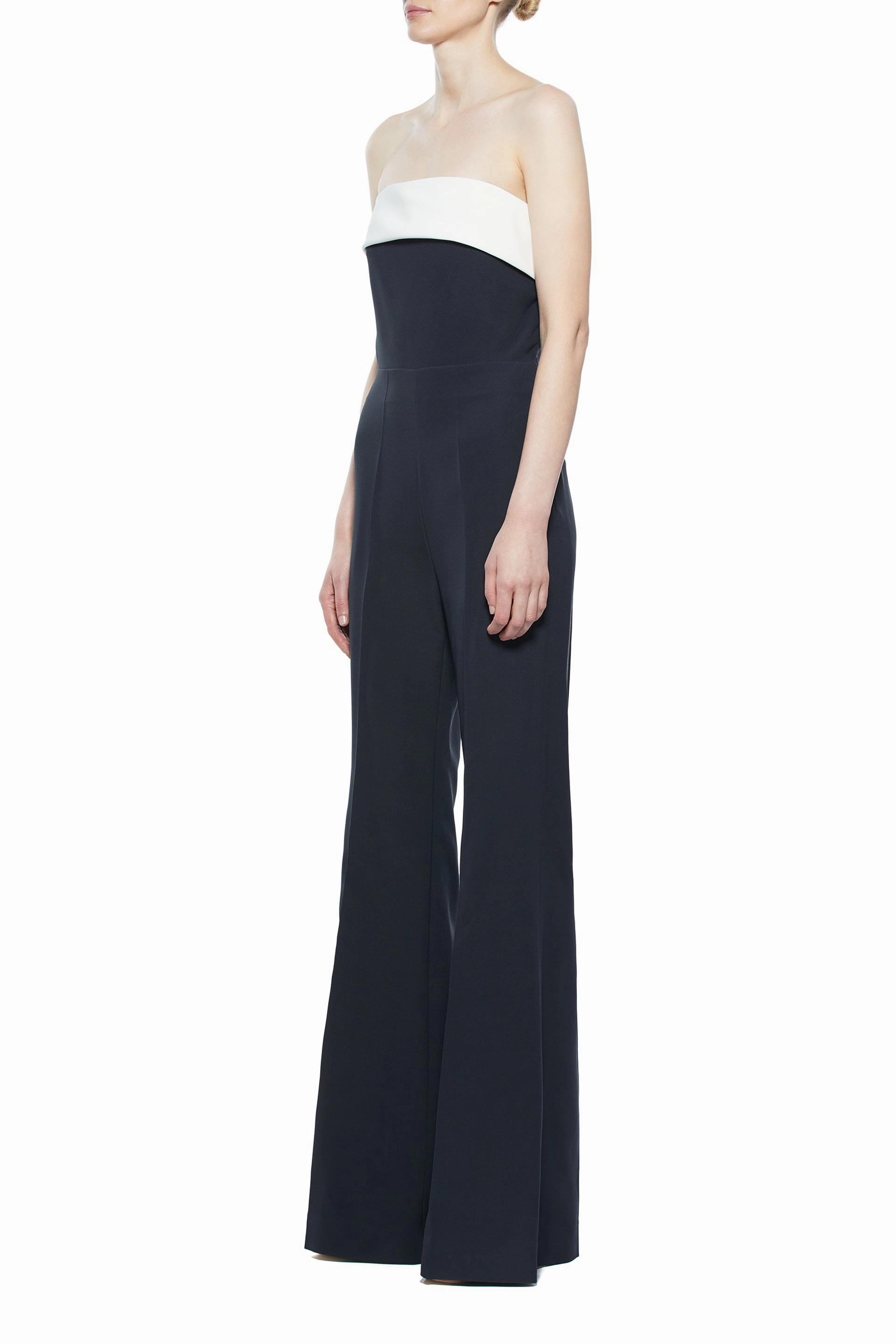 Business Wearable Vicky Jumpsuit in Black & Ivory Silk Wool Cady