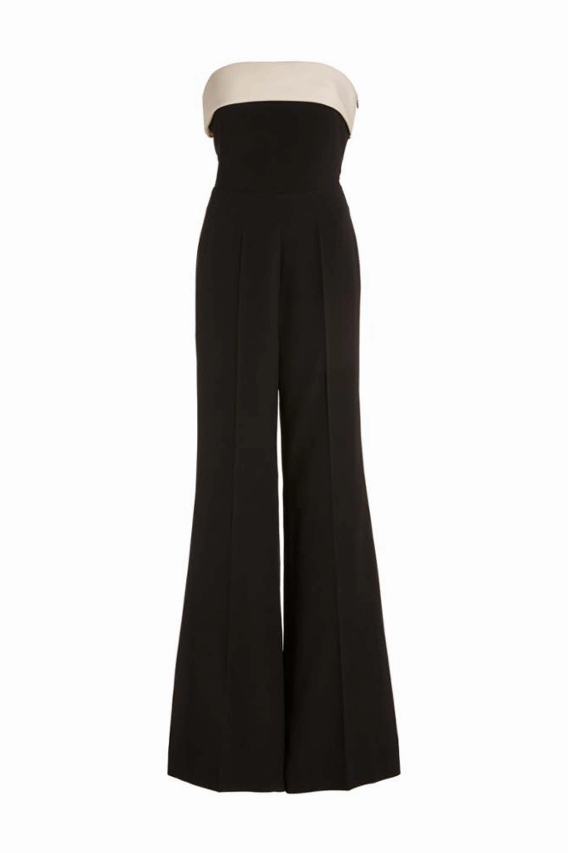 Vicky Jumpsuit in Black & Ivory Silk Wool Cady Tailored Fit
