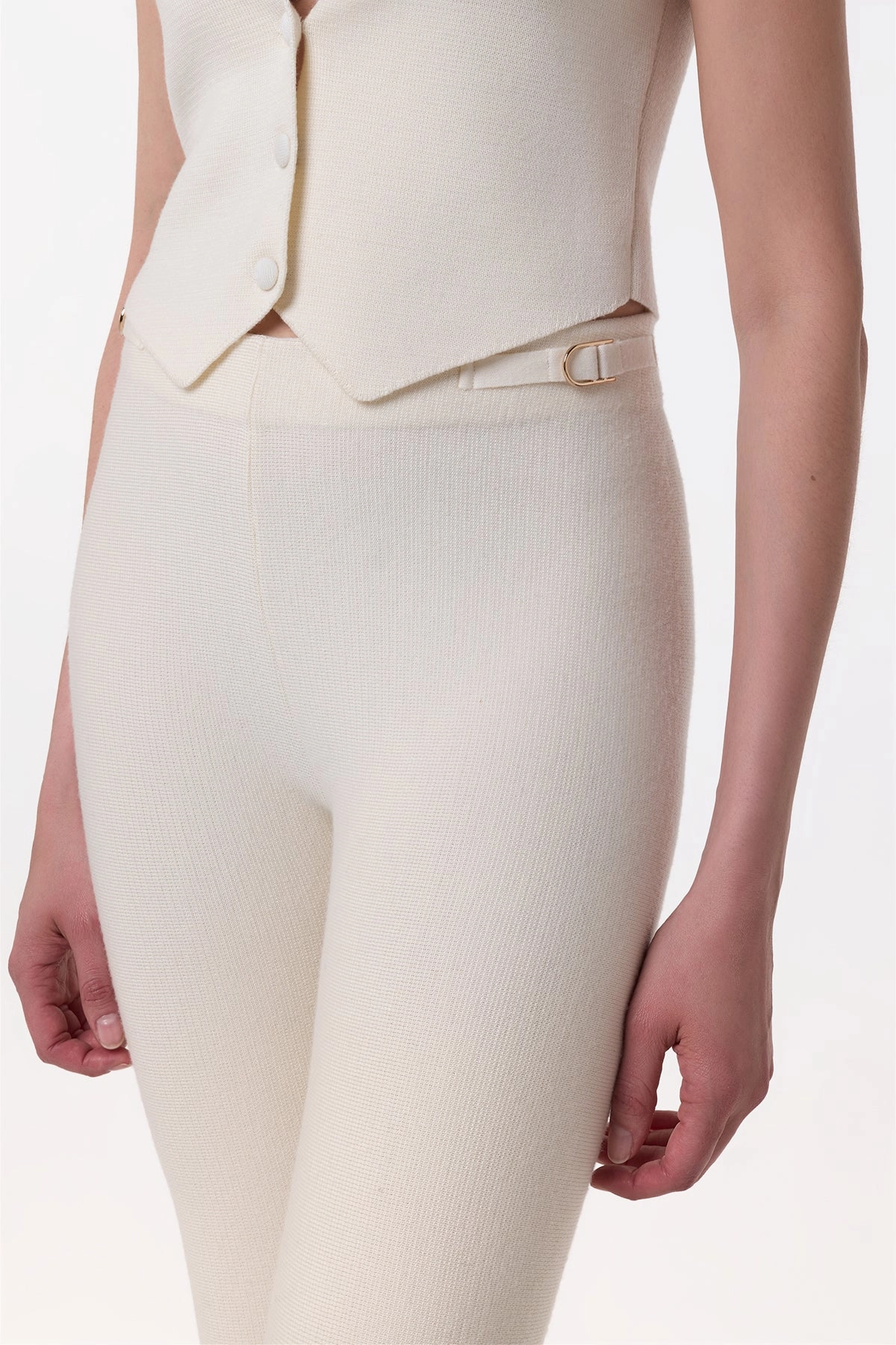 Ayala Flare Cropped Knit Pant in Ivory Merino Wool Cashmere Work Fit