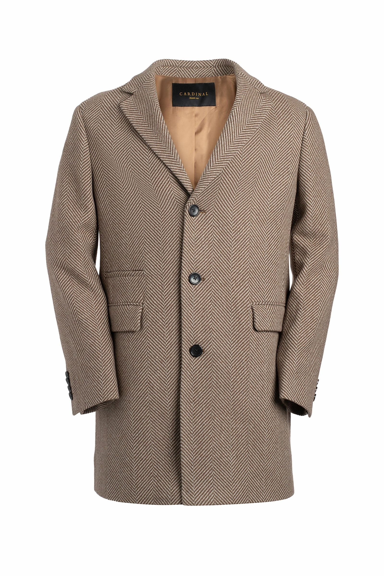 SHERWOOD TAUPE HERRINGBONE WOOL & CASHMERE TOPCOAT Street Explorer Fit