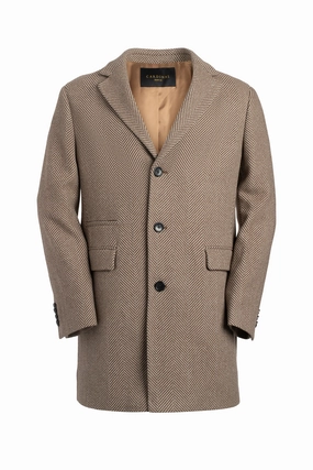 Cozy Texture Water Resistant SHERWOOD TAUPE HERRINGBONE WOOL & CASHMERE TOPCOAT