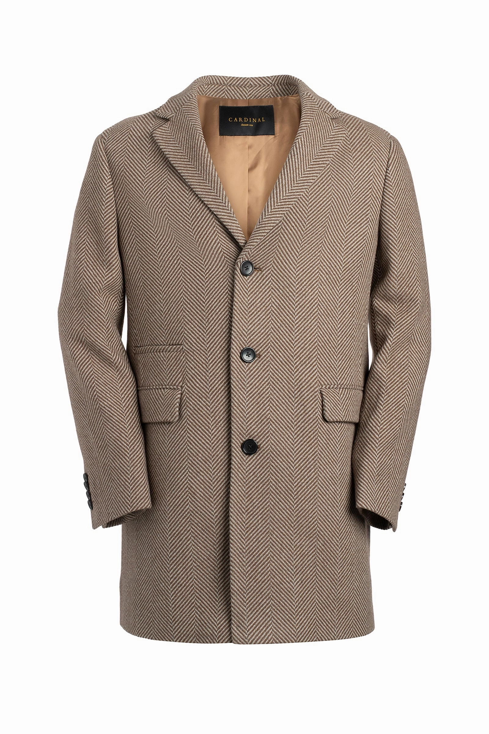 Cozy Texture Water Resistant SHERWOOD TAUPE HERRINGBONE WOOL & CASHMERE TOPCOAT