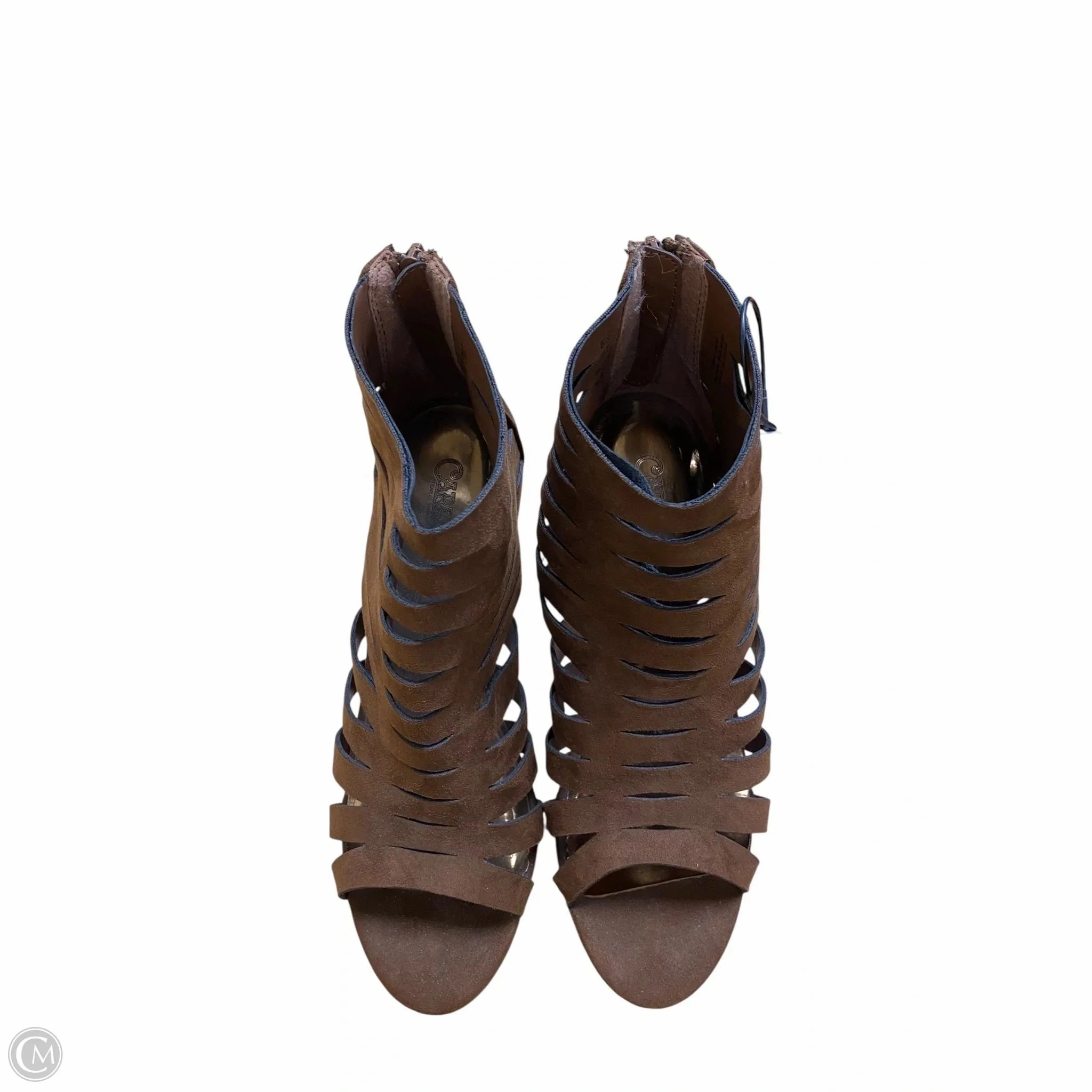 Stretchable Fabric Shoes Heels Block By Carlos By Carlos Santana In Brown, Size: 8.5