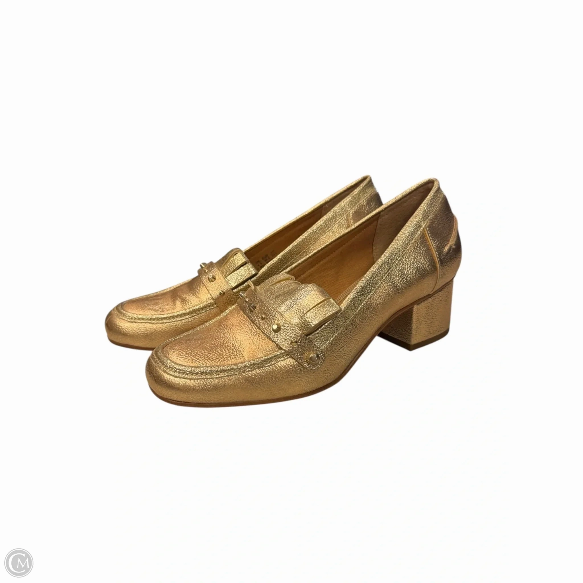 Luxury Sandals Shoes Heels Block By Franco Sarto In Gold, Size: 6.5