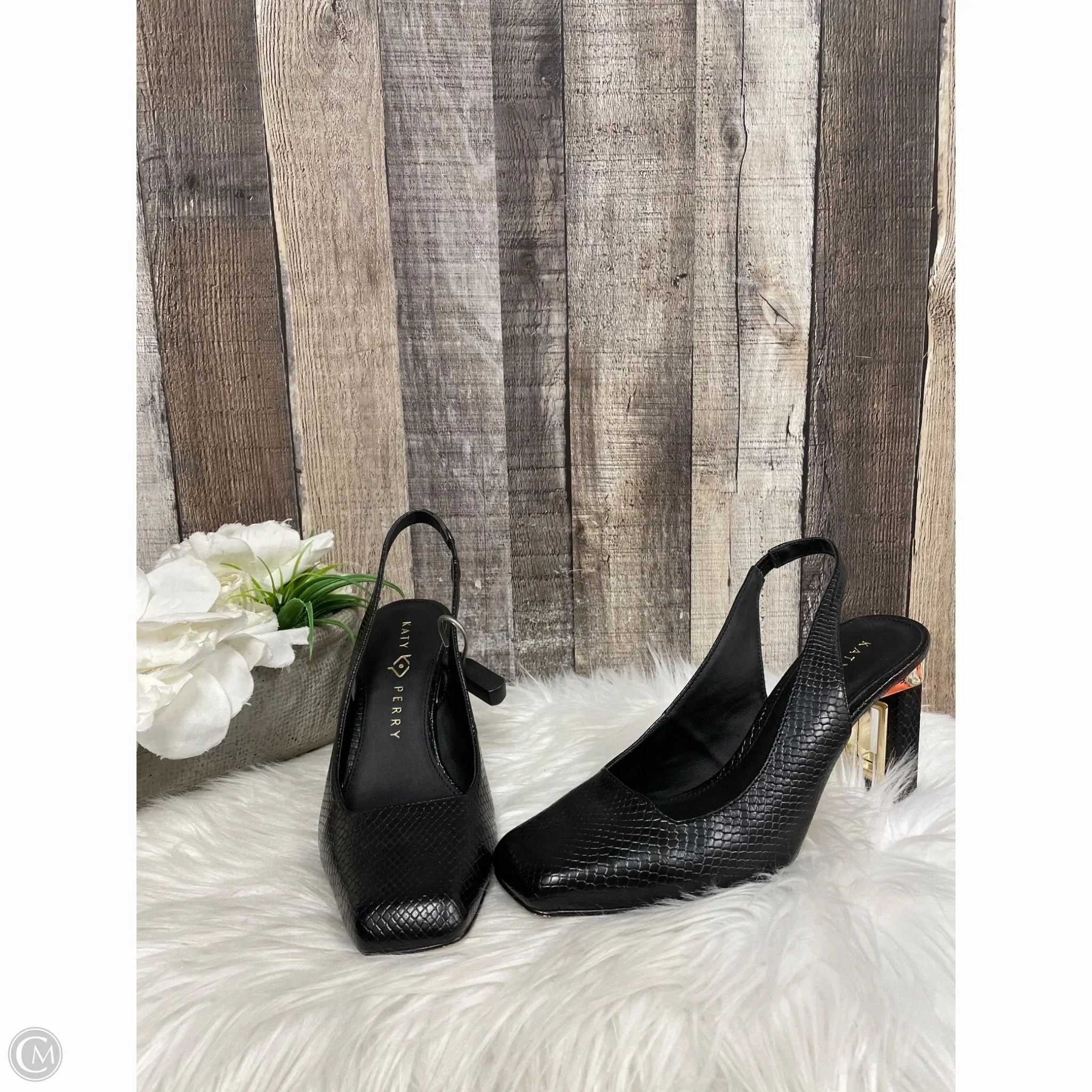 Shoes Heels Block By Katy Perry In Black & Gold, Size: 8 Stiletto Heel