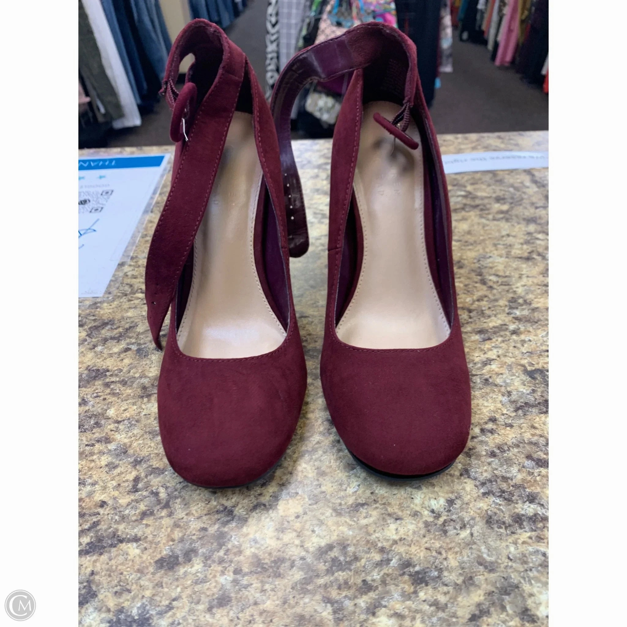 Pointed Sandals perforated Shoes Heels Block By Lc Lauren Conrad In Maroon, Size: 8