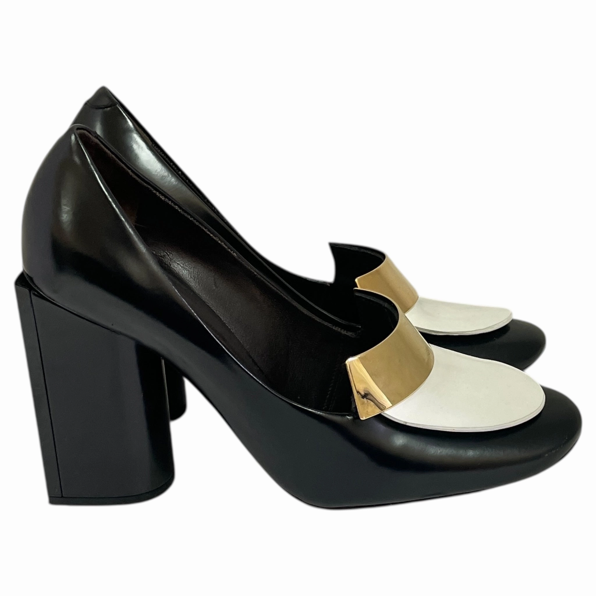Shoes Heels Block By ROCHAS In Black & White, Size:8 Slip On Design