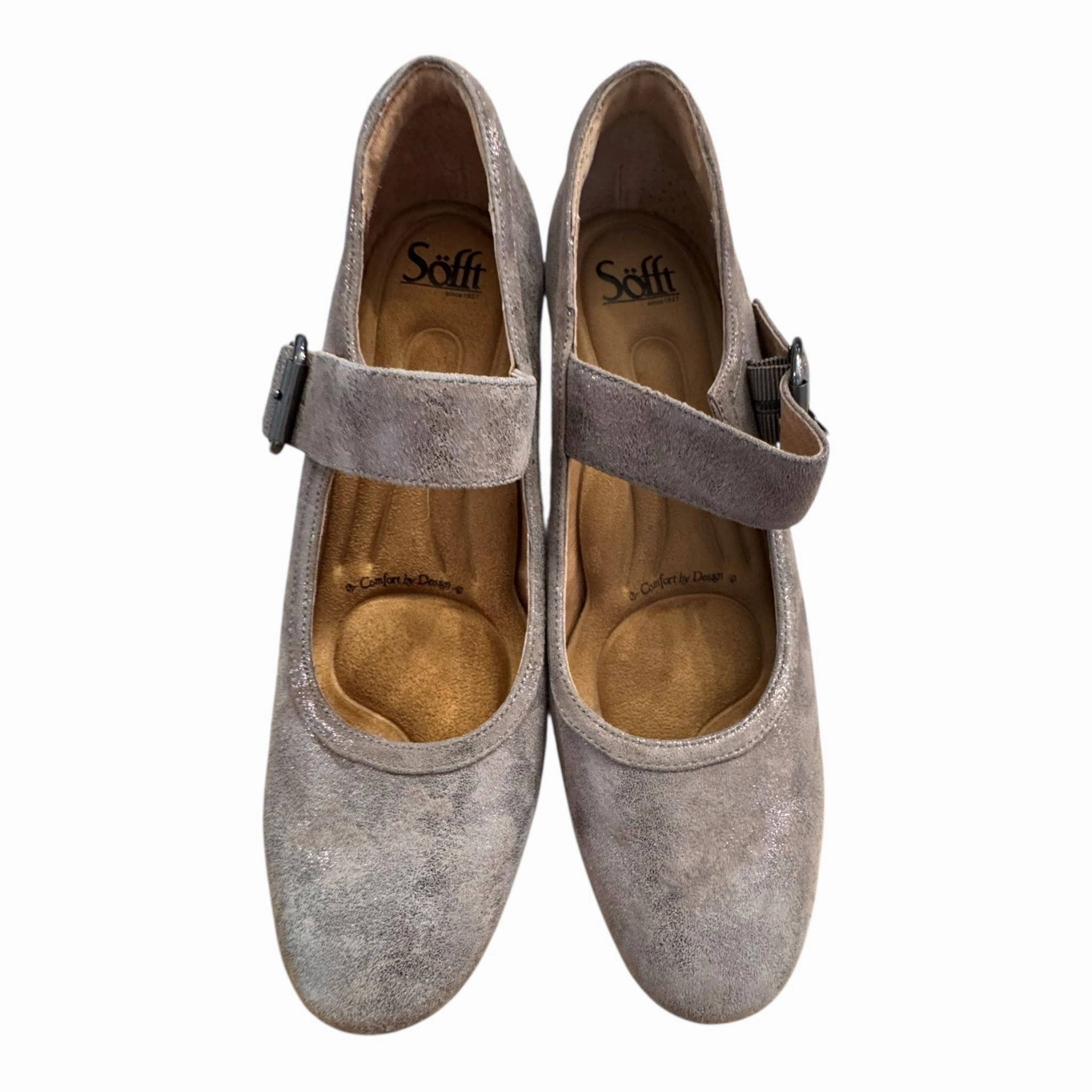 pointed heel sandals Foot Protection Shoes Heels Block By Sofft In Grey & Gold, Size:8.5