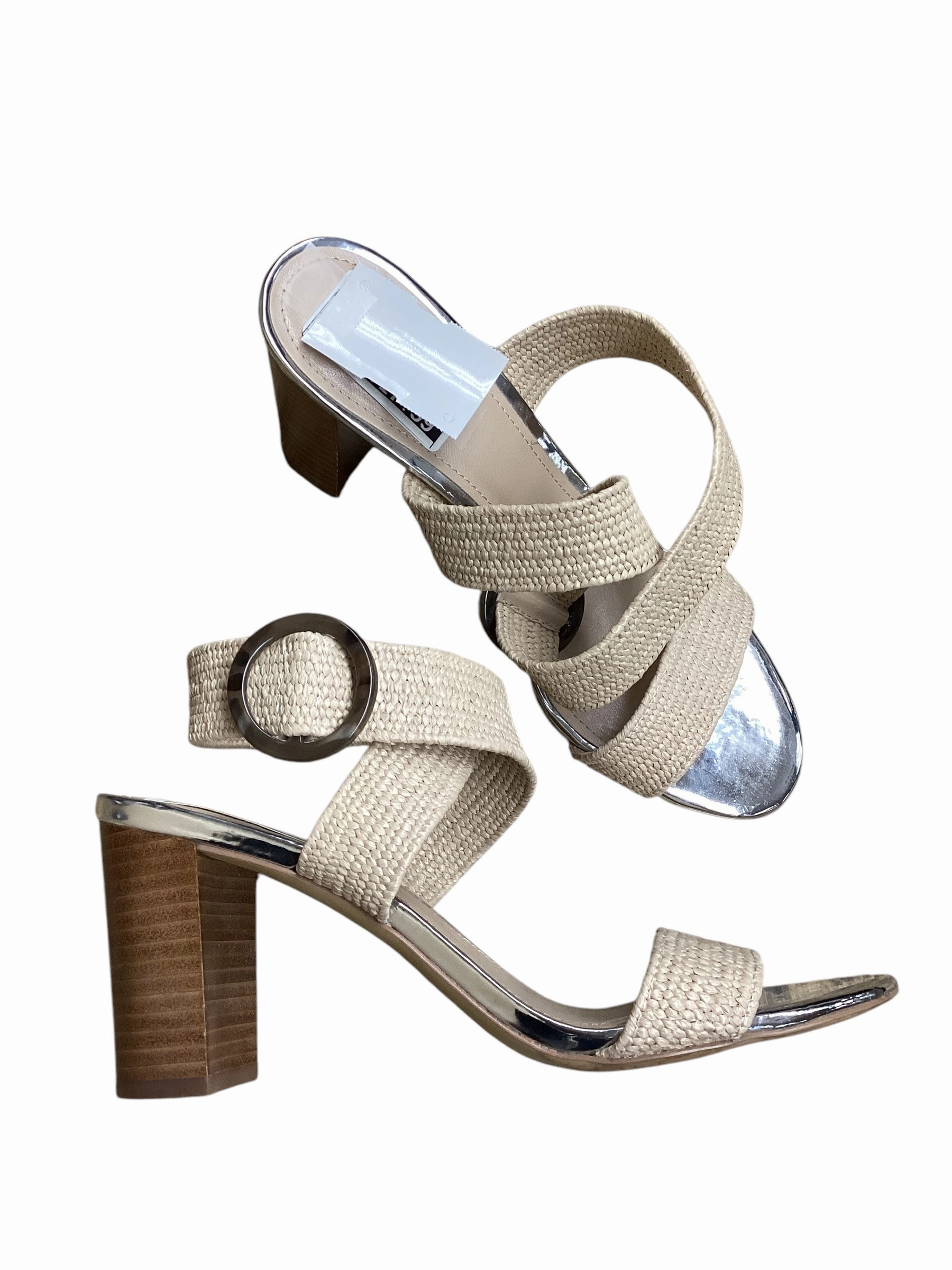 Medium Heel Shoes Heels Block By White House Black Market In Silver & Tan, Size: 9