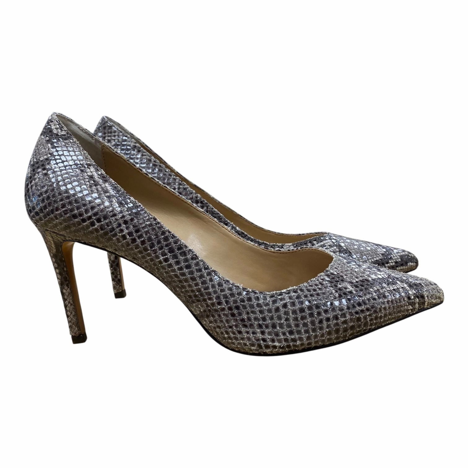 Shoes Heels Stiletto By Banana Republic In Snakeskin Print, Size:8.5 Casual Office Heels Buckle Detail