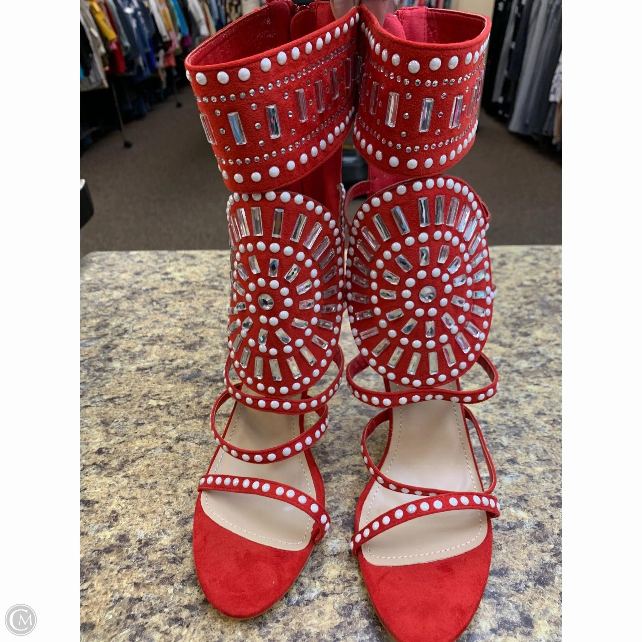 Chic Designer Heels Breathable Design Shoes Heels Stiletto By Clothes Mentor In Red, Size: 11