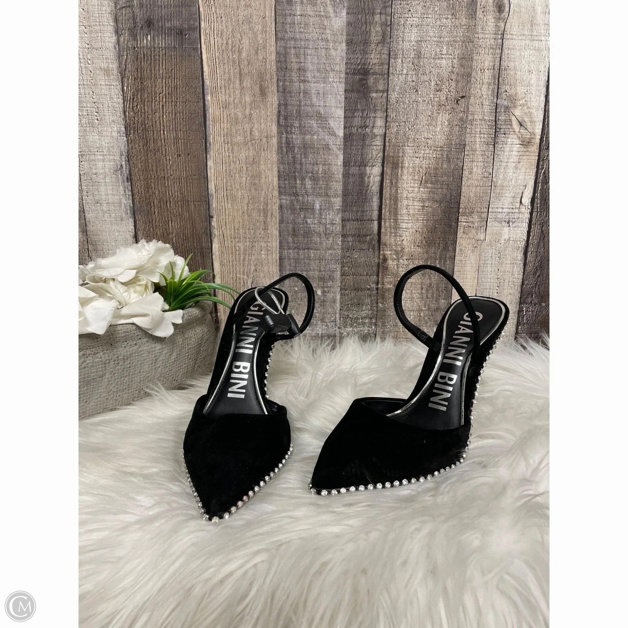 Buckle Detail synthetic material Shoes Heels Stiletto By Giani Bernini In Black & Silver, Size: 7