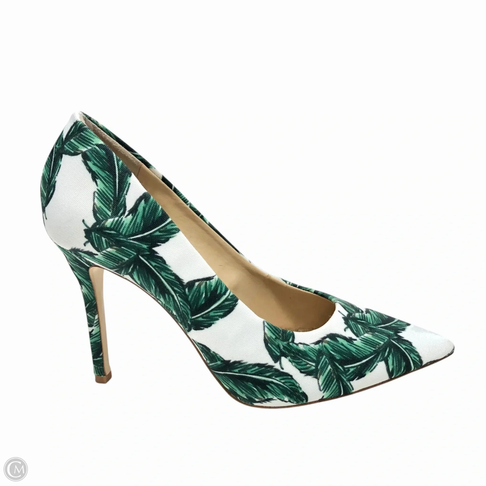Embellished Wedding Shoes Formal Event Heels Shoes Heels Stiletto By Gianni Bini In Green & White, Size: 6.5