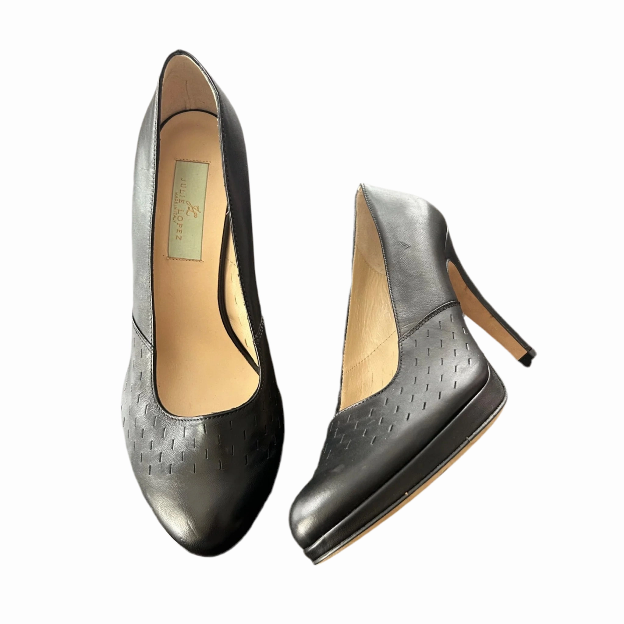 High Fashion Shoes Patent Look Shoes Heels Stiletto By Julie Lopez In Black, Size: 9