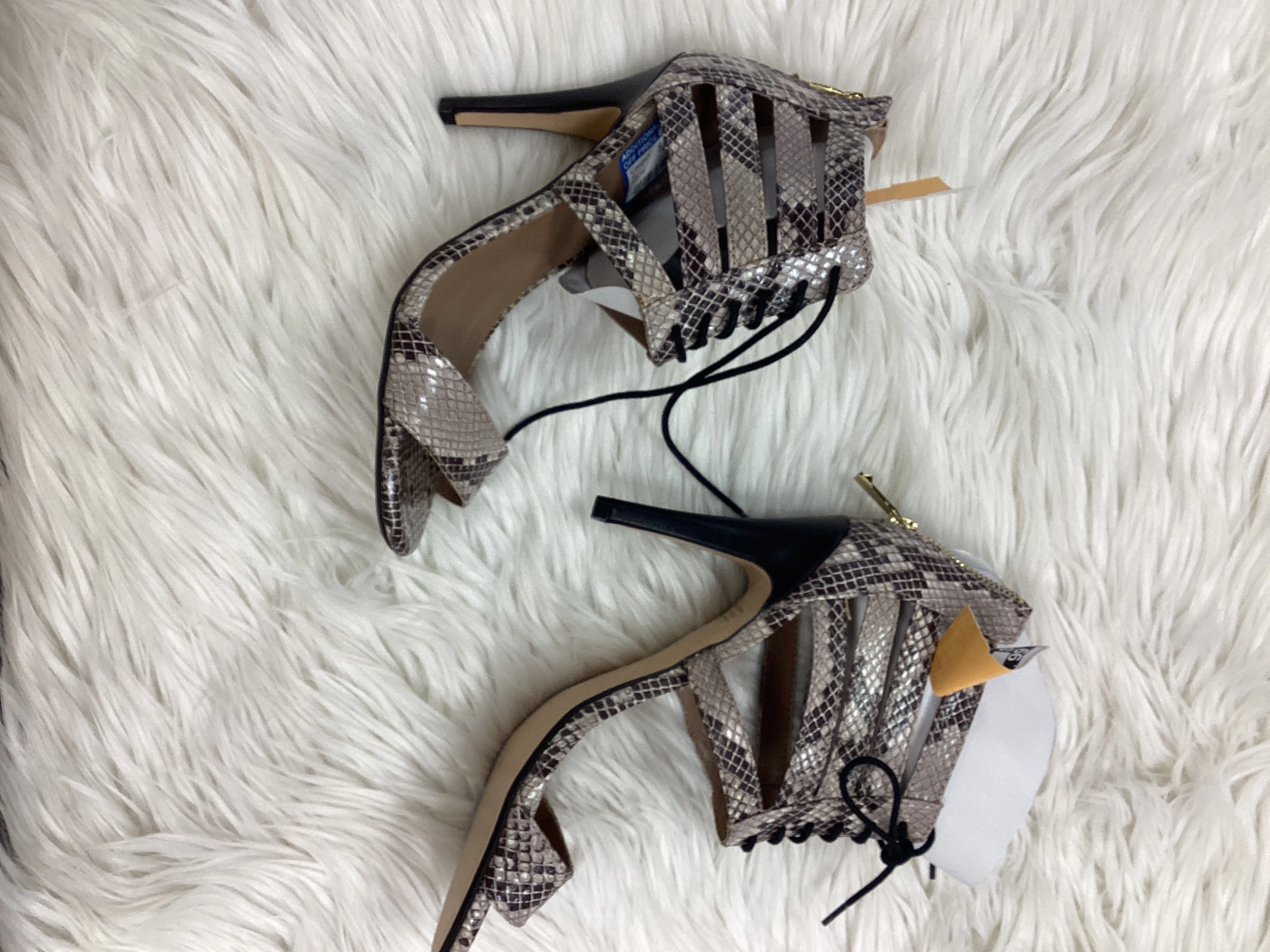 Peep Toe Leather Pumps Shoes Heels Stiletto By Report In Animal Print, Size:8