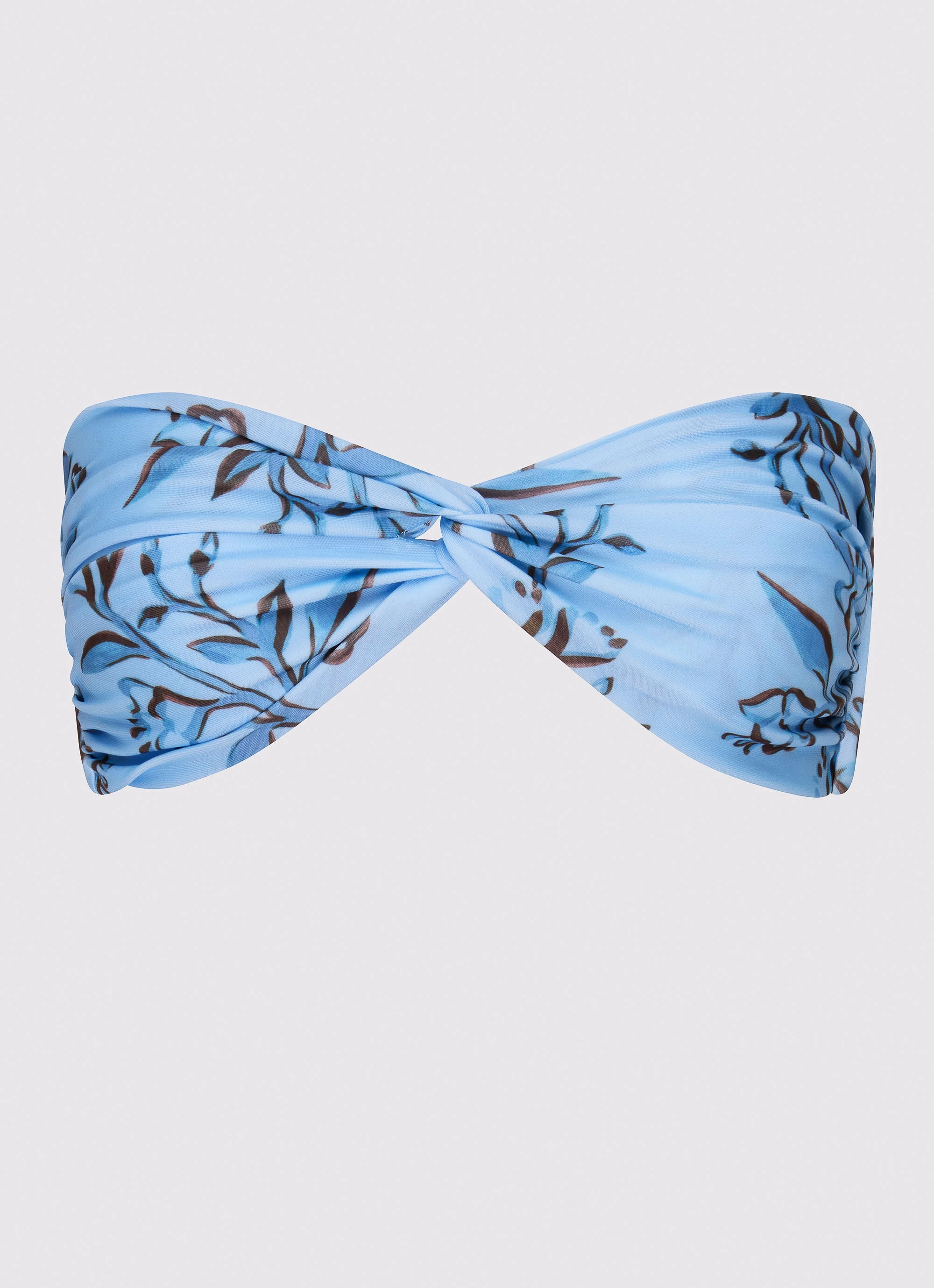 Poolside Look Hydrophobic Lining Delta Bandeau Bikini Top - Blue Floral Print