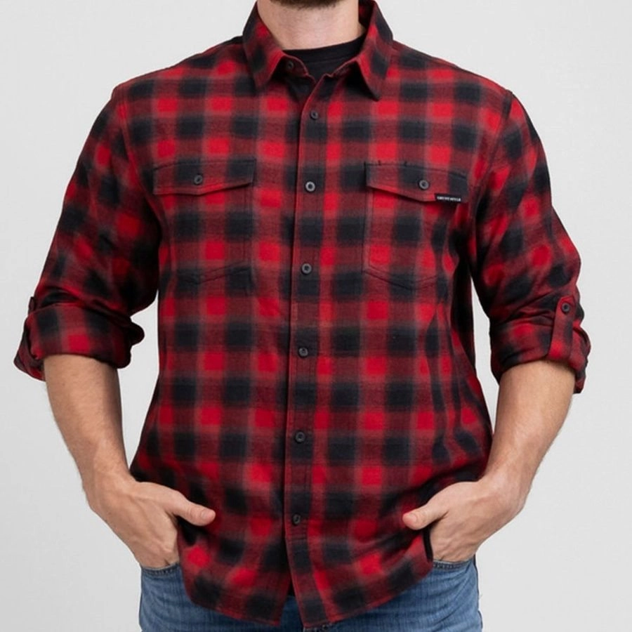 Breathable Stretch Fit Men's Premium Plaid Flannel - Red