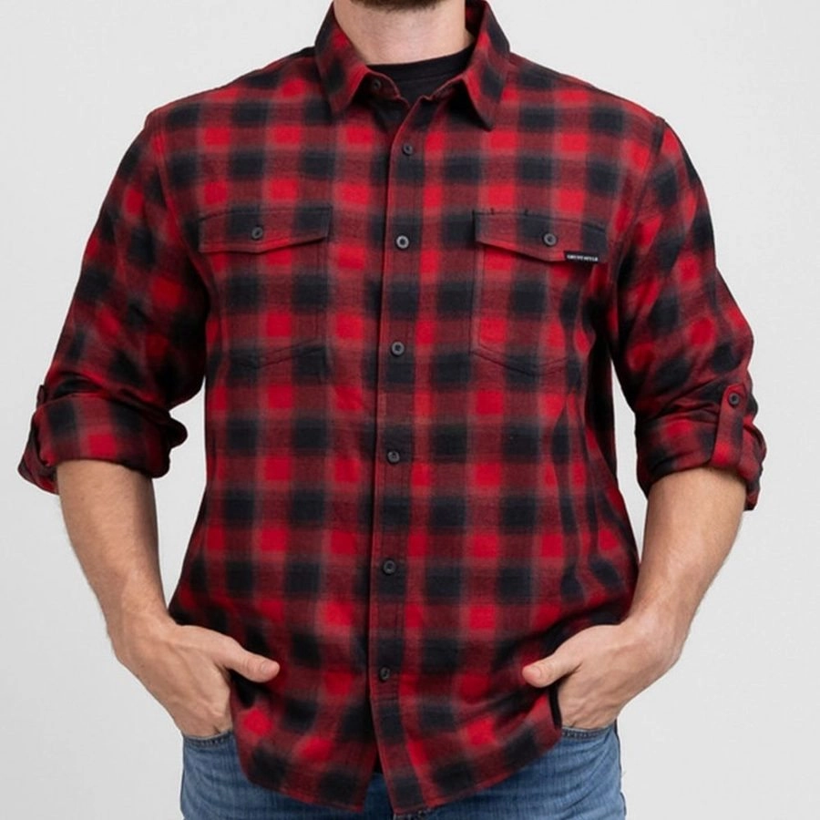 Men's Premium Plaid Flannel - Red Microfiber Interior
