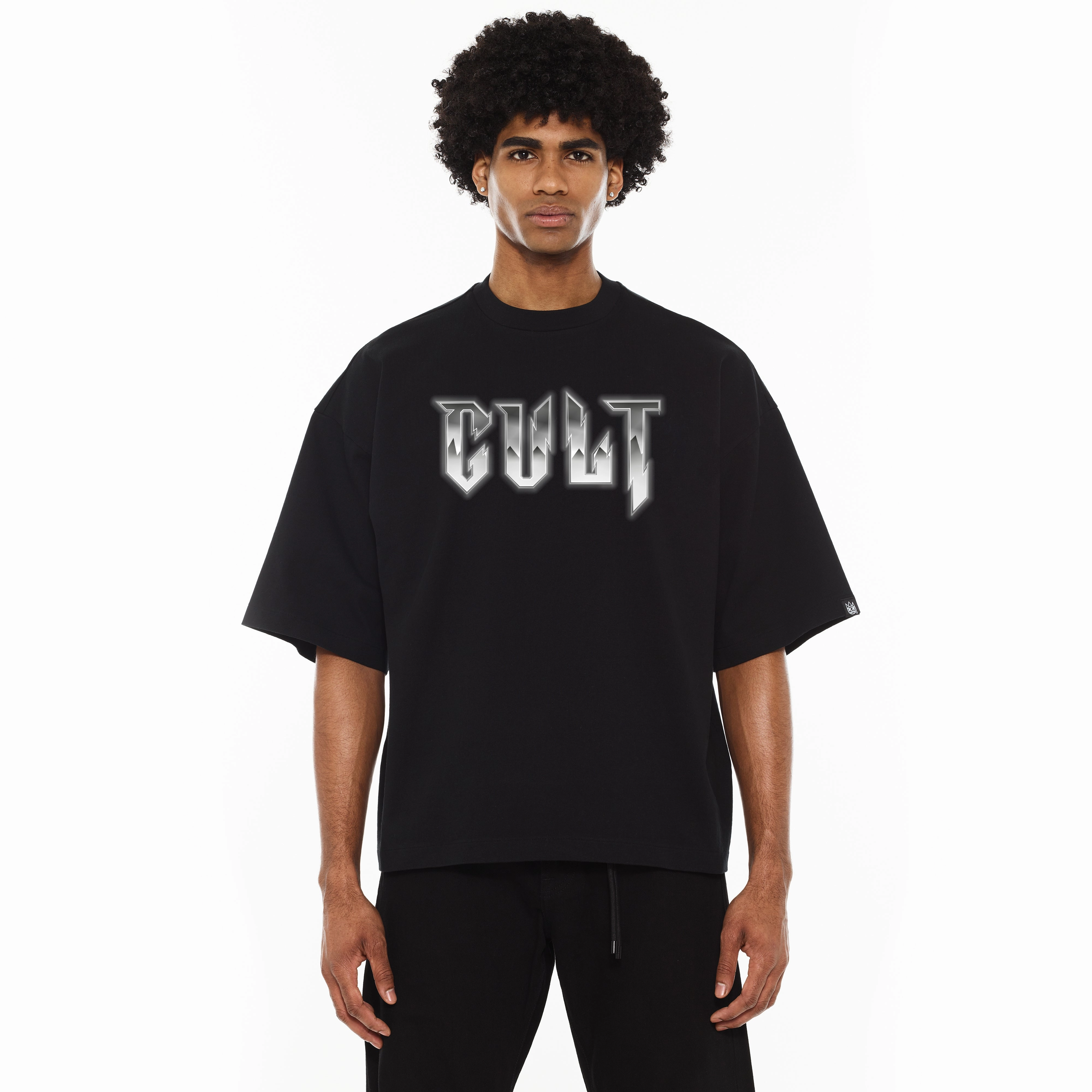 Casual Choice Wear EcoFriendlyMaterial Cult's Oversized Heavyweight Boxy Short Sleeve Crew Neck Tee "Instruments" in Black