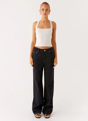 Music Event Smooth Casual Weekend Getaway Trend Setter Back Again Straight Leg Denim Jeans - Black