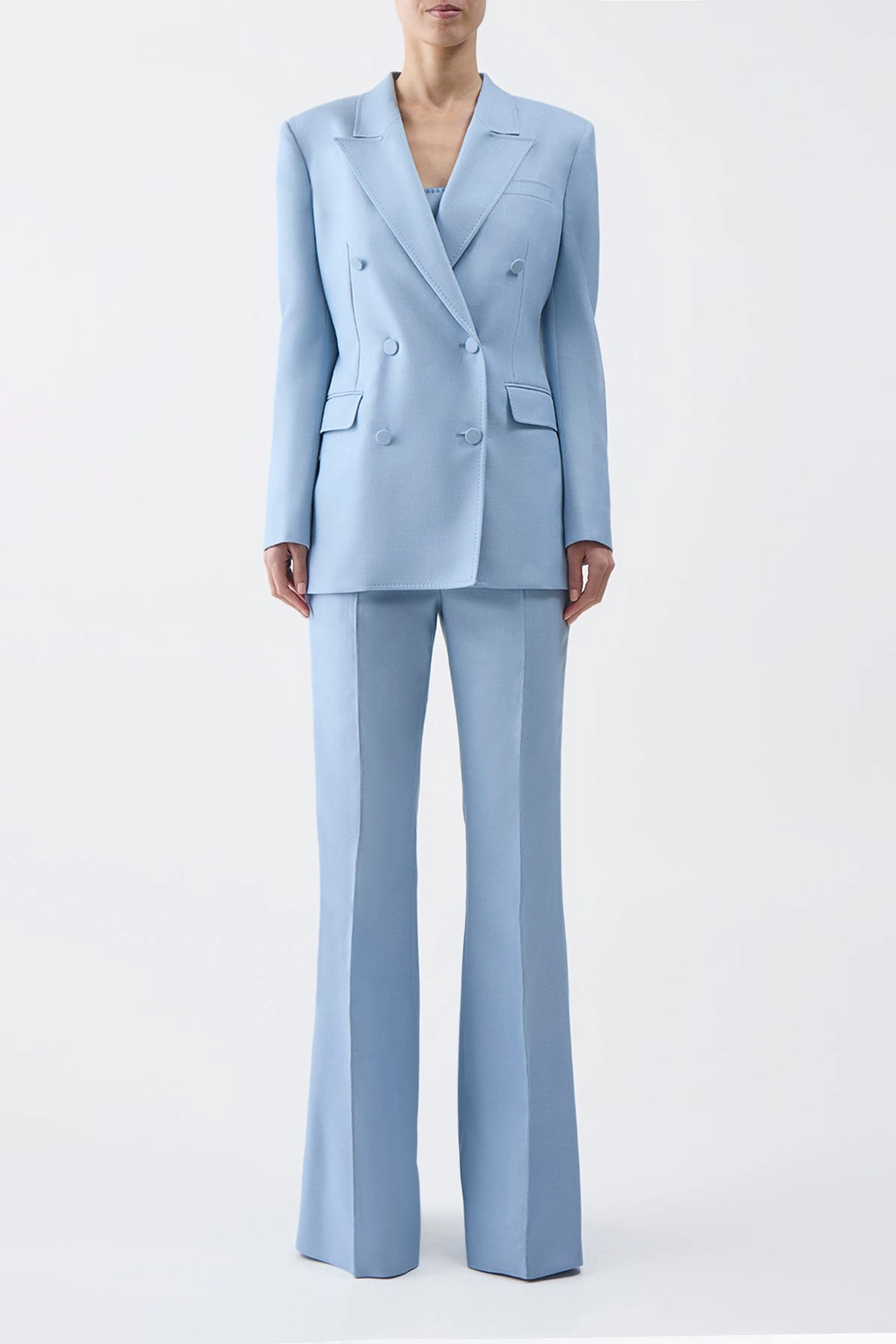 Rhein Pant in Stone Blue Silk Virgin Wool Modern Tailoring