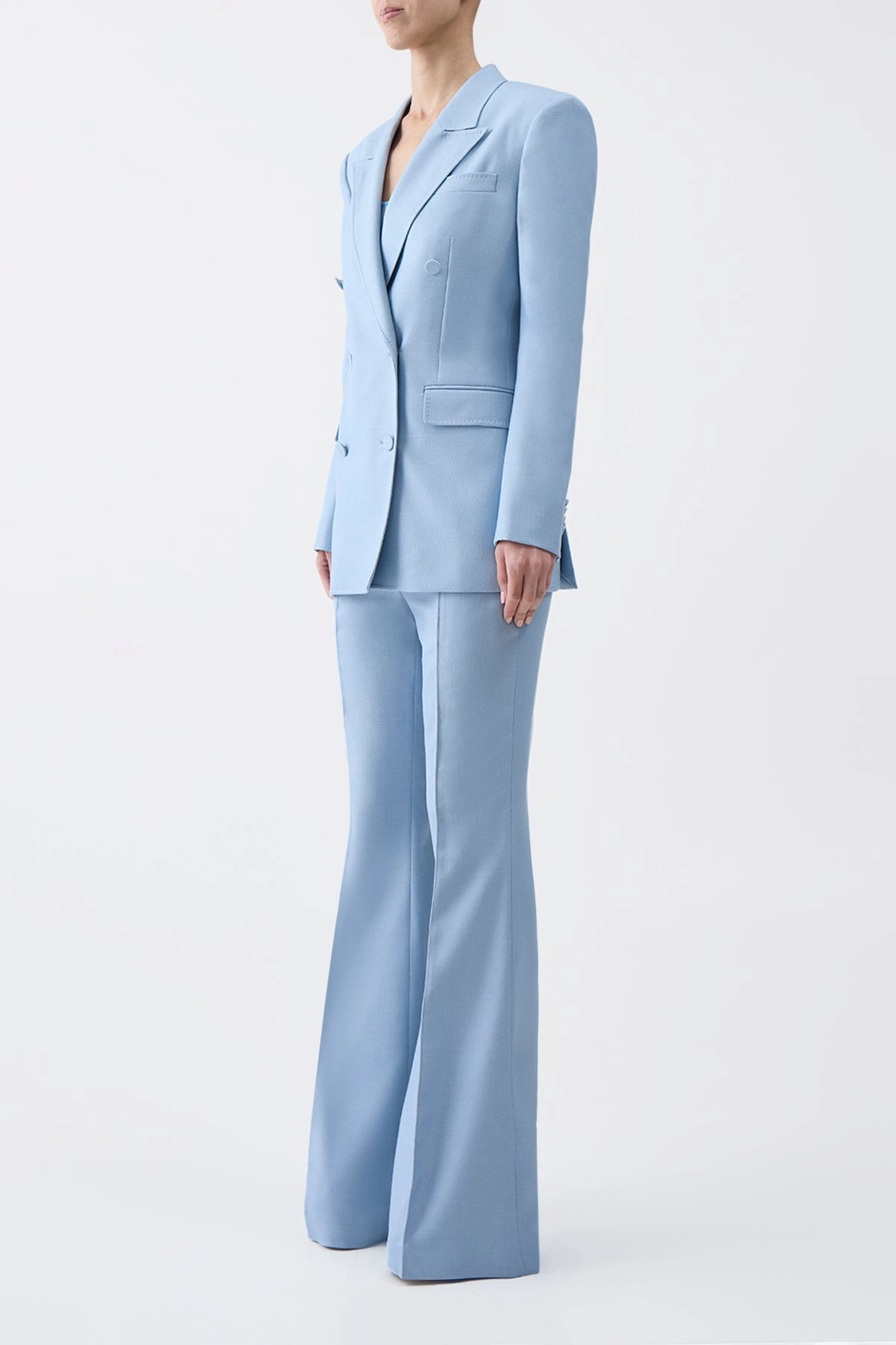 Rhein Pant in Stone Blue Silk Virgin Wool Smart Wear Smart Style Wear