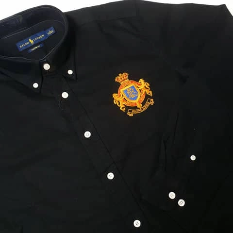 PRL Oxford Black Logo Crest Cotton Long Sleeve Shirt Active Lifestyle