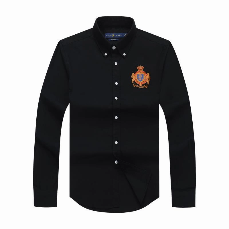 PRL Oxford Black Logo Crest Cotton Long Sleeve Shirt Sophisticated Style No Chafe Edging