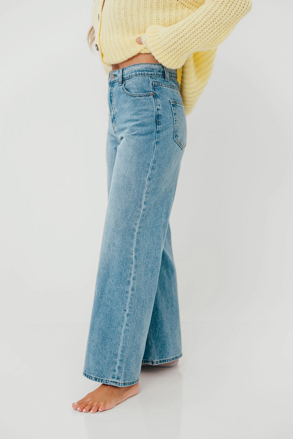 Double Stitched Seams Aniston Woven Cotton Viscose Straight Leg Pants in Denim