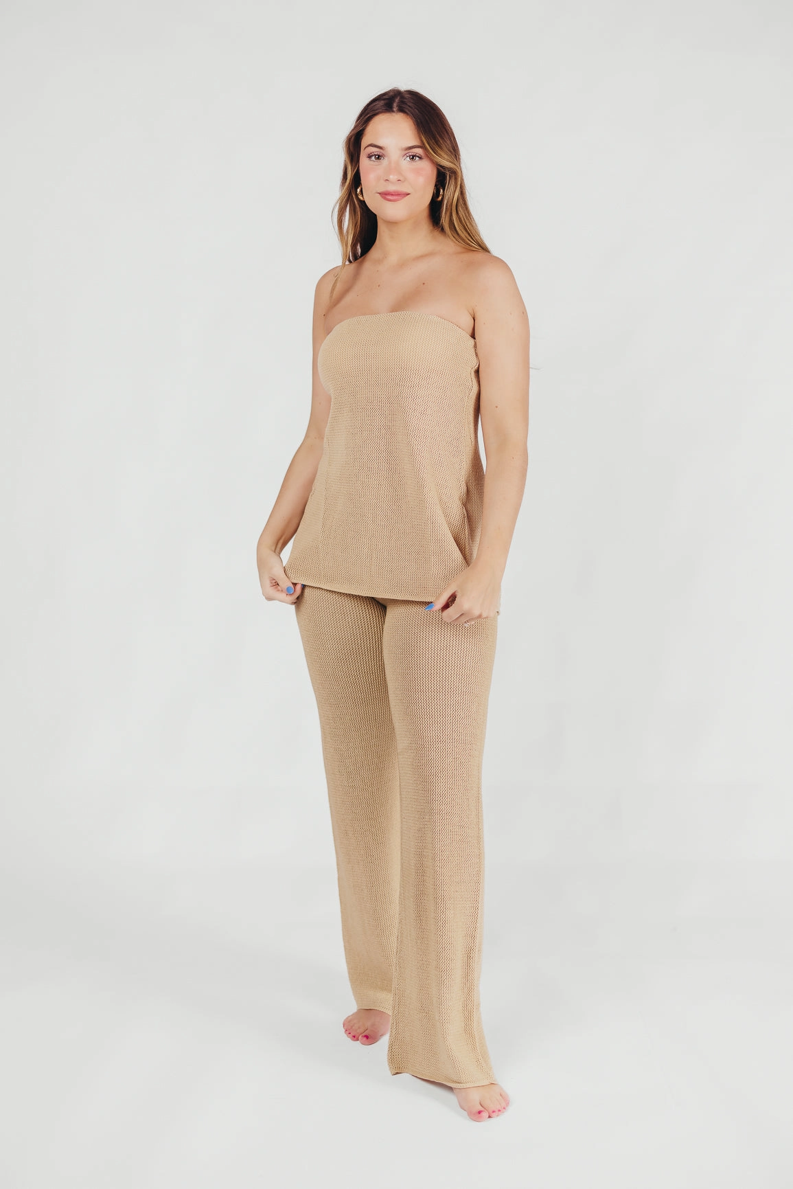 Brielle Crochet Knit Pant in Sand (No Lining) *Final-Sale* Reflective accents