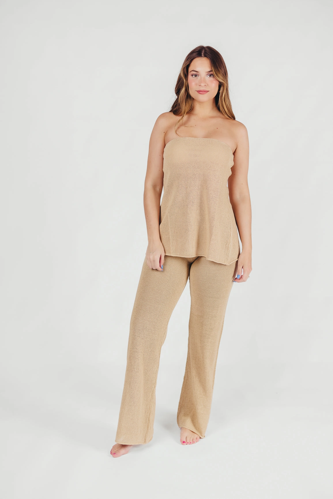Hidden Pocket System Breathable activewear Brielle Crochet Knit Pant in Sand (No Lining) *Final-Sale*