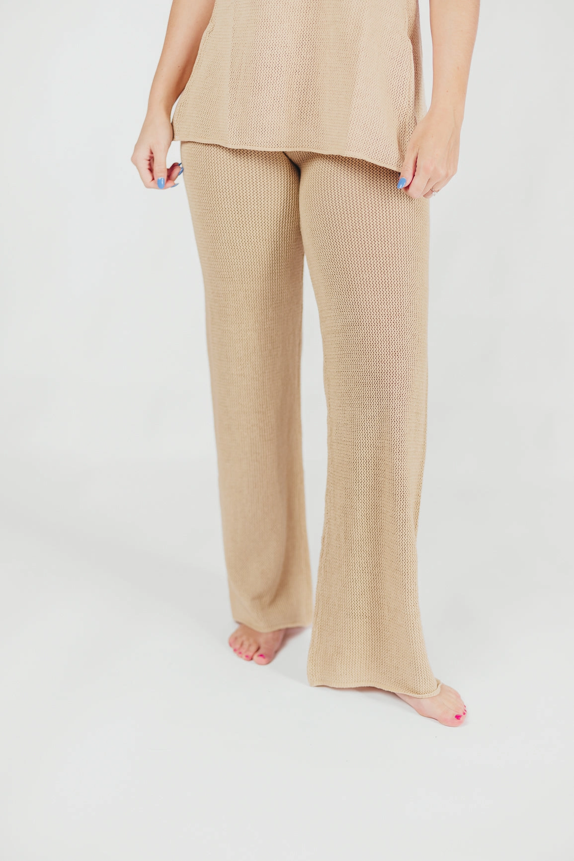 On The Move Brielle Crochet Knit Pant in Sand (No Lining) *Final-Sale*