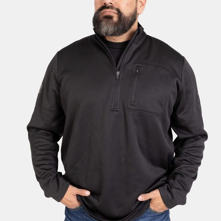 Men's 1/2 Zip Waffle Top - Black Layered Style Comfortable Wear